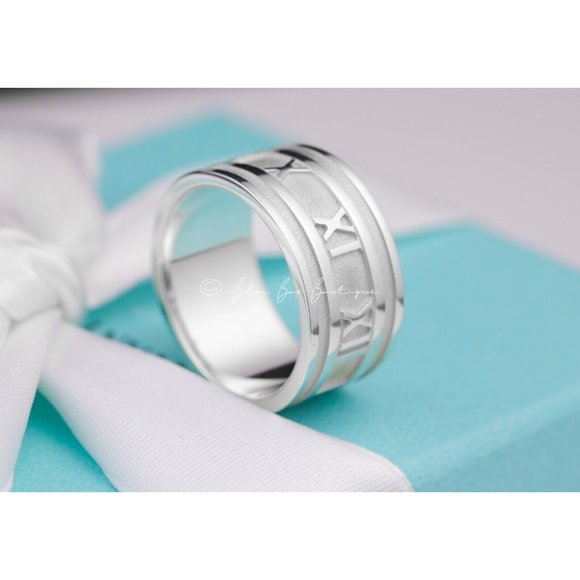 Tiffany & Co. Ring  Silver Atlas Roman Numerals Wide Band Vintage 1995 Size 9.5 - Picture 9 of 10